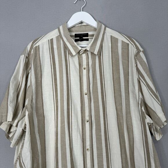 Banana Republic Mens Shirt XXL Tan Linen Blend Striped Slim Fit Old Money Preppy - Picture 2 of 10